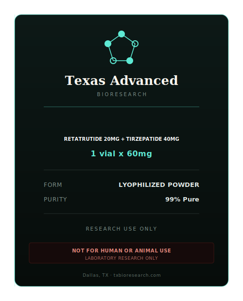 Retatrutide 20mg + Tirzepatide 40mg research peptide vial placeholder