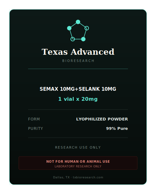 Semax 10mg+Selank 10mg research peptide vial placeholder